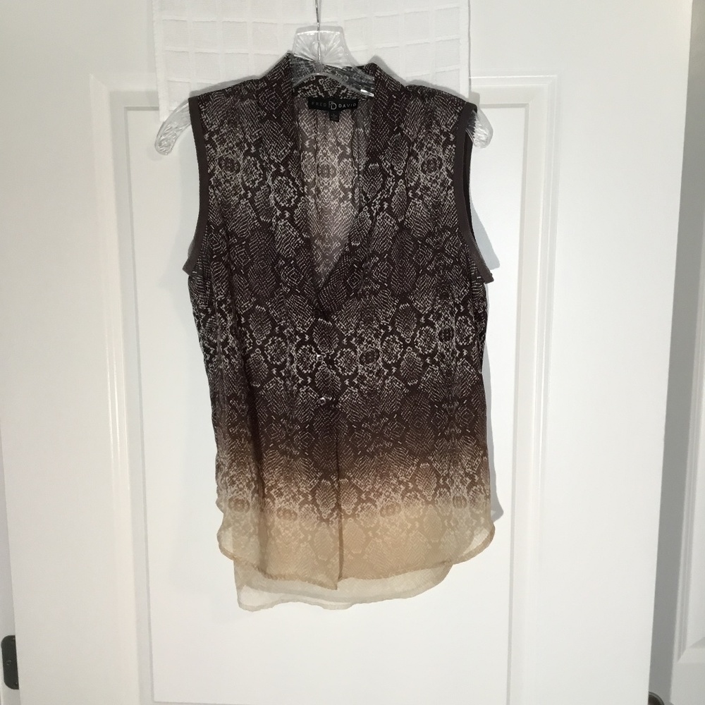 Fred David Ladies Sheer Gradient Colors Pullover Top Brown/ Tan/ Cream Sz L